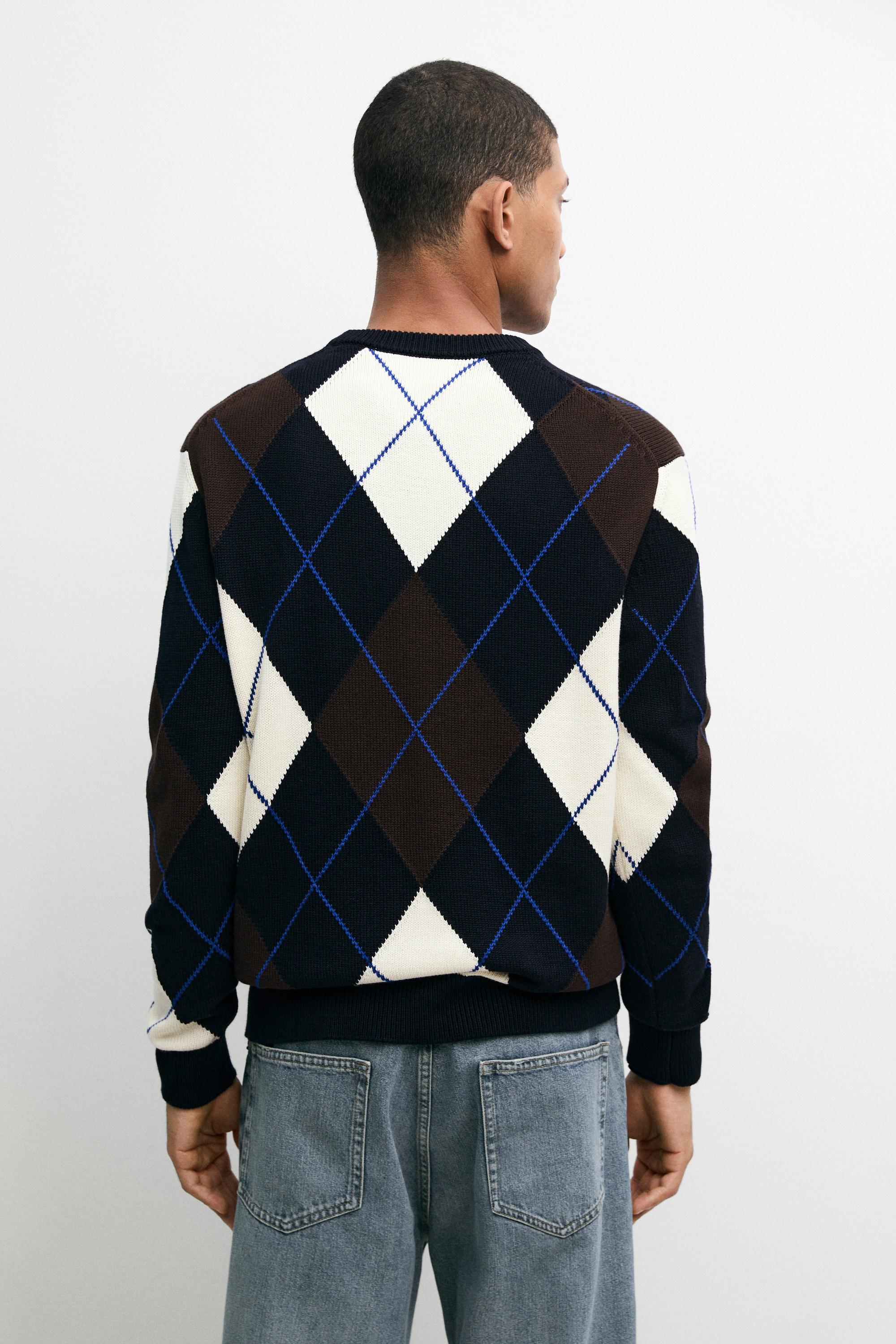 100% Cotton Argyle Knit Sweater